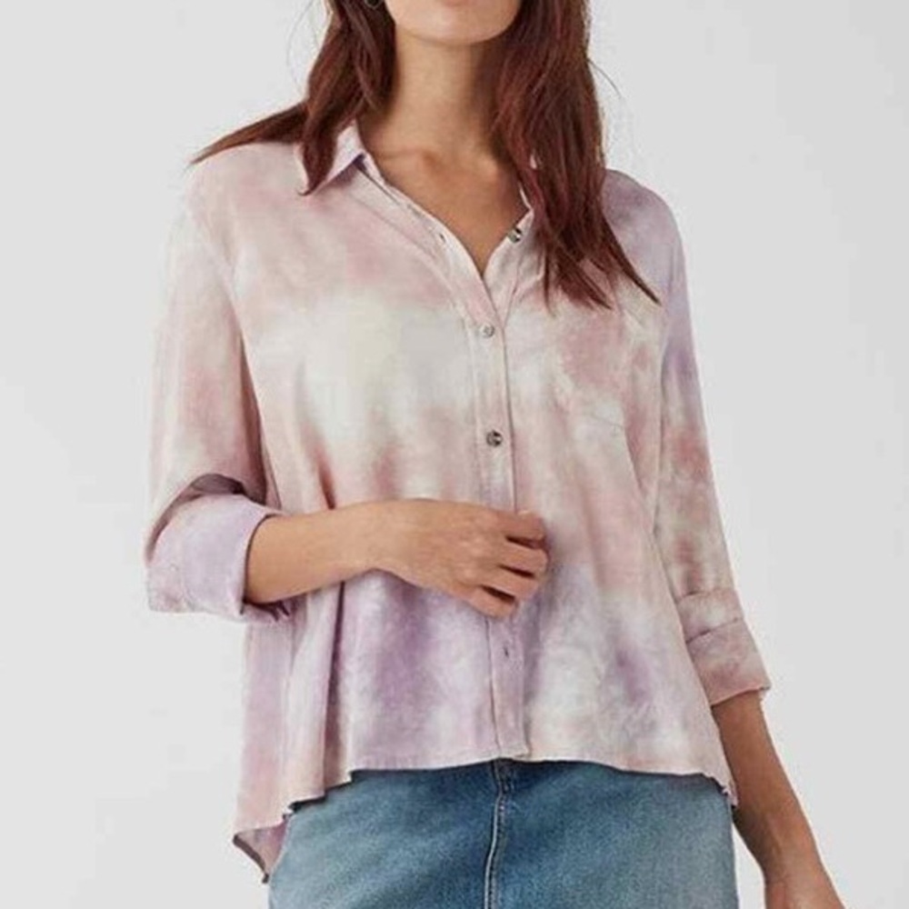 Splendid Pastel Tie-Dye Button-Down Shirt in Lavender and Pink